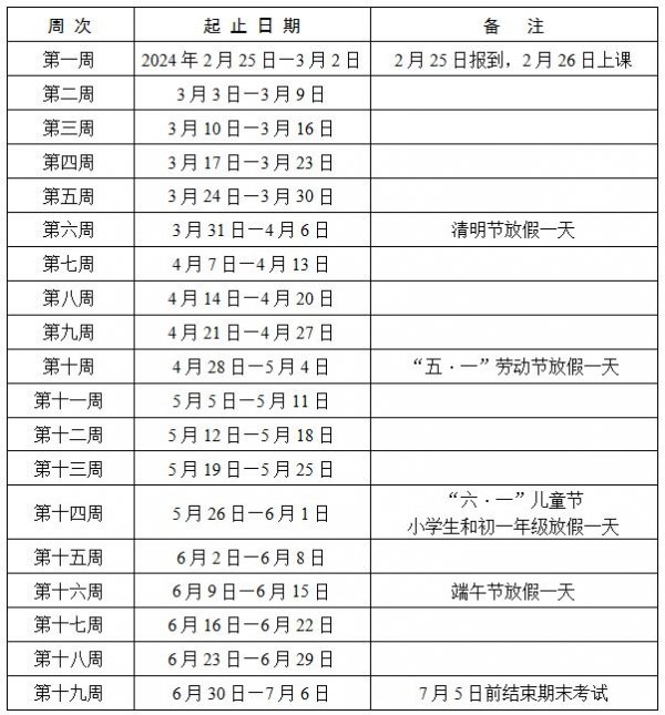 2023学年度长沙中小学校历表