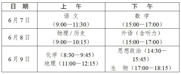 2023年湖南高考考试时间